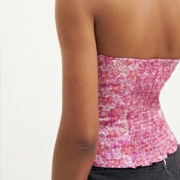 Reformation NWT Giorgia Strapless Top‎ in Pink Floral Blossom Size 10 - Picture 2 of 8